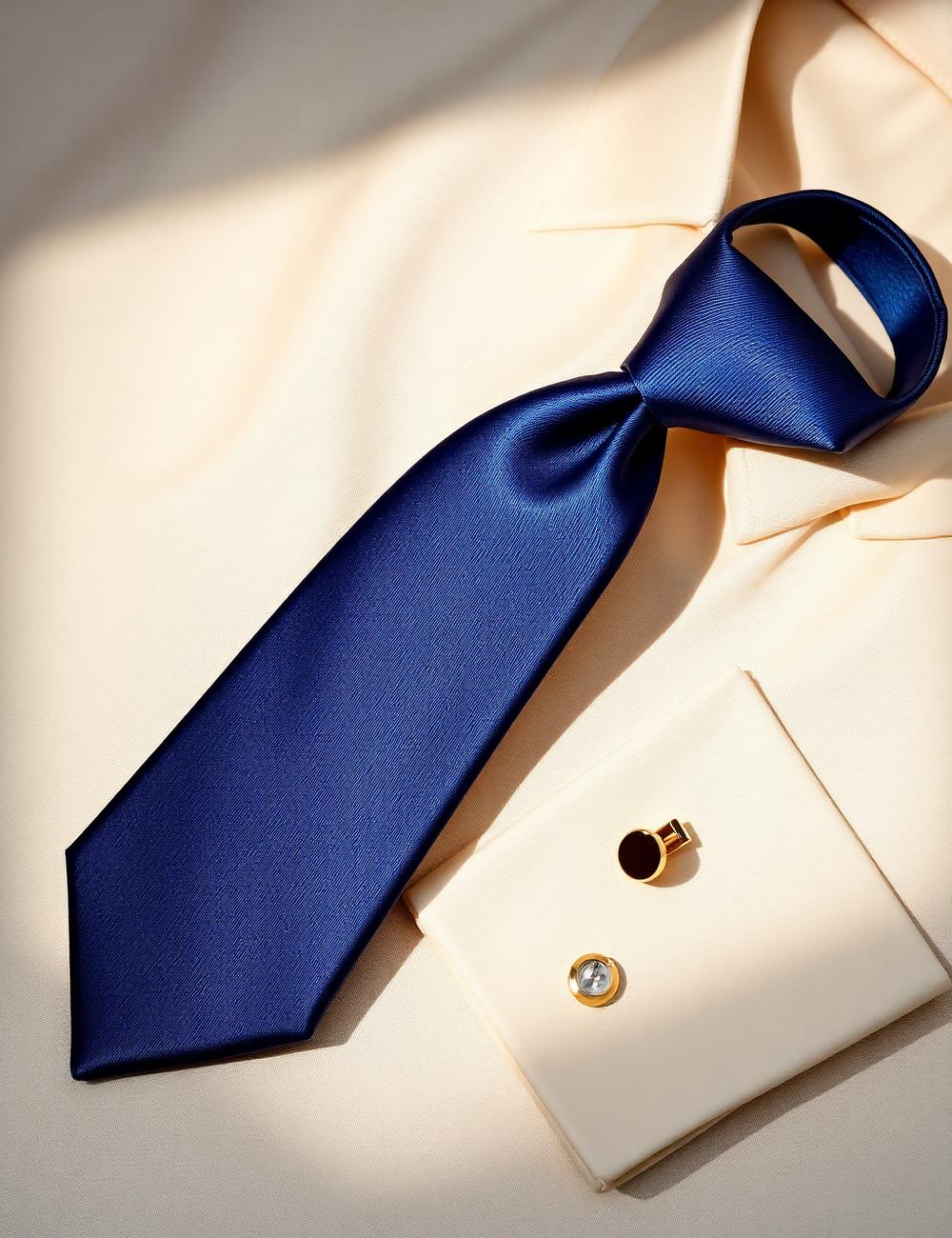 Navy Silk Tie & Cufflinks